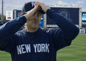 New York Yankees' manager Aaron Boone at the 2026 Spring Training camp in Tamp, Fl.