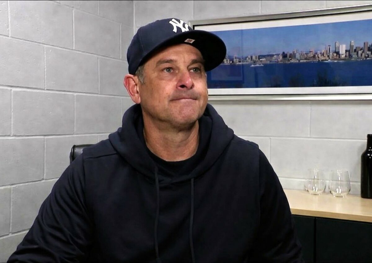 Yankees manager Aaron Boone reacts to questions after the 2-1 loss in Seattle on March 30, 2026.