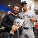 Yankees captain Aaron Judge is with catcher Austin Wells after the 3-1 win over the Giants in San Francisco, March 28, 2026.
