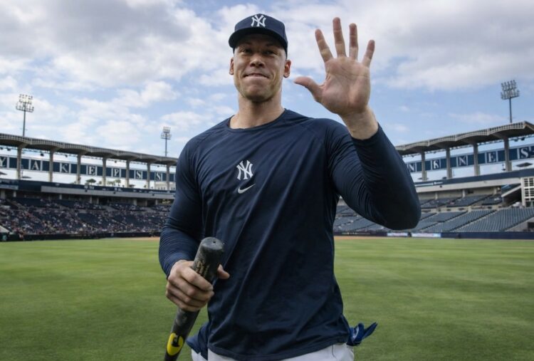 Yankees captain Aaron Judge is at Tampa, FL. during the 2026 Spring Training camp.