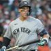 Yankees right fielder Aaron Judge (99) reacts after he strikes out for the fourth time during the sixth inning on Opening Day.