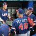 Yankees legend Andy Pettitte and captain Aaron Judge celebrate after the Team USA's 2-1 win over the Dominican Republic in WBC Semifinal, Miami, March 15, 2026.