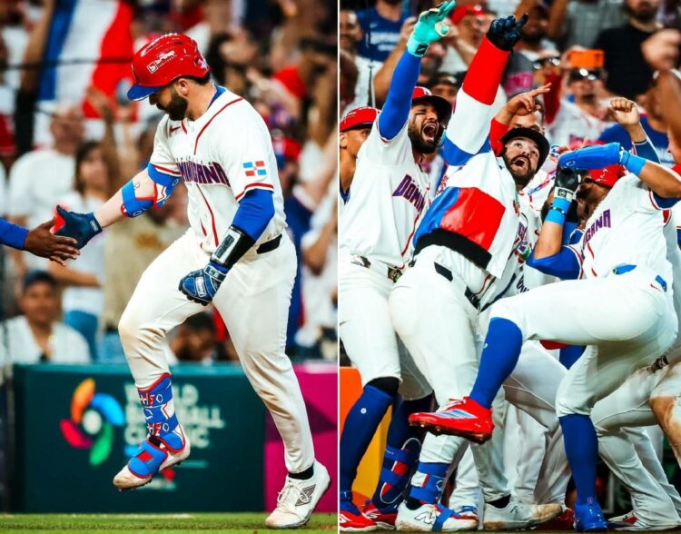 Yankees catcher Austin Wells celebrates after his homer helped Domican Republic beat Korea 10-0 in WBC quaterfinals, March 13, 2026.