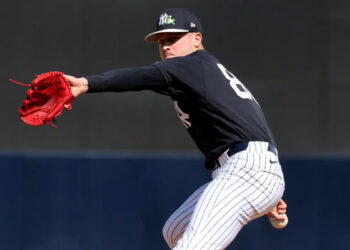 Cade Winquest prepares to deliver a pitch during the Yankees’ Feb. 26 game.