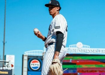 Carlos Lagrange takes mound during a Yankees spring game in Tampa, FL, March 2026.