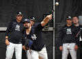 New York Yankees pitcher Carlos Rodón throwing in the bullpen during Saturday’s workout at Steinbrenner Field in Tampa, Florida.