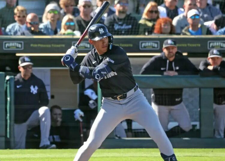 New York Yankees Shortstop George Lombard Jr. at bat during a spring training game.