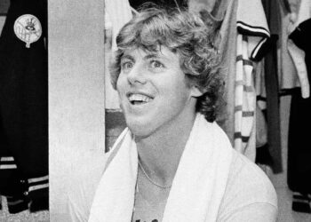 Pitcher Ken Clay smiles in the dressing room after a Yankee victory over Kansas City in the American League championship opener, Oct. 3, 1978