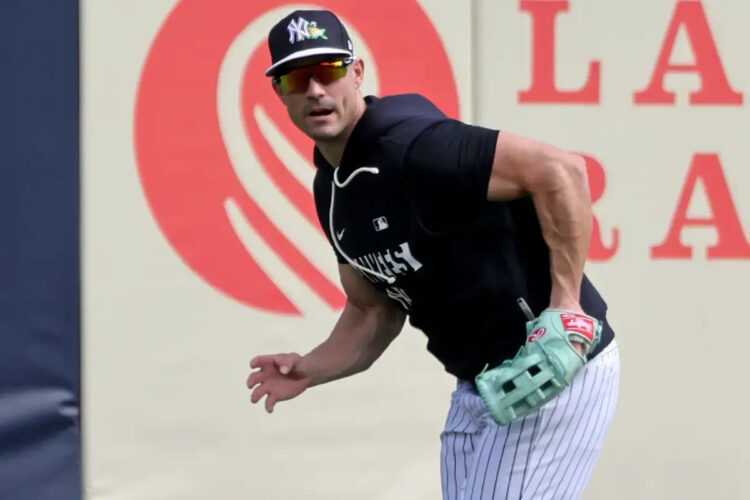 Randal Grichuk is pictured Feb. 28 during a workout before the Yankees' Grapefruit League game.