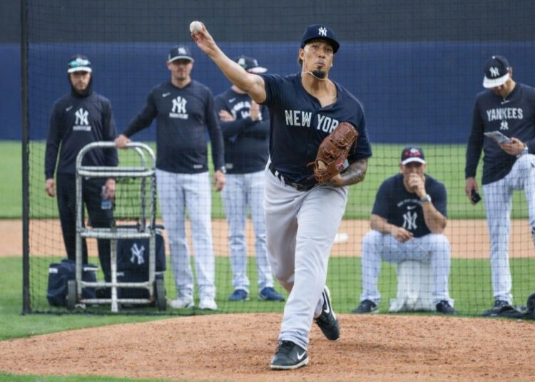 Yovanny Cruz is pitching at the Yankees Spring Training camp, February 2026.