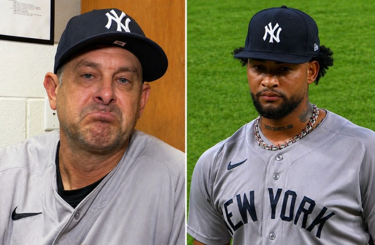 Luis Gil faltered with 6 earned runs in 4 innings in the Yankees' 7-4 loss to the Astros in Houston, Apr. 26, 2026. Manager Boone reacts after the game.