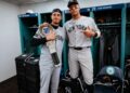 Cody Bellinger is with Aaron Judge after the Yankees' 4-2 win over the Red Sox in Boston, Apr. 23, 2026.