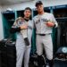 Cody Bellinger is with Aaron Judge after the Yankees' 4-2 win over the Red Sox in Boston, Apr. 23, 2026.