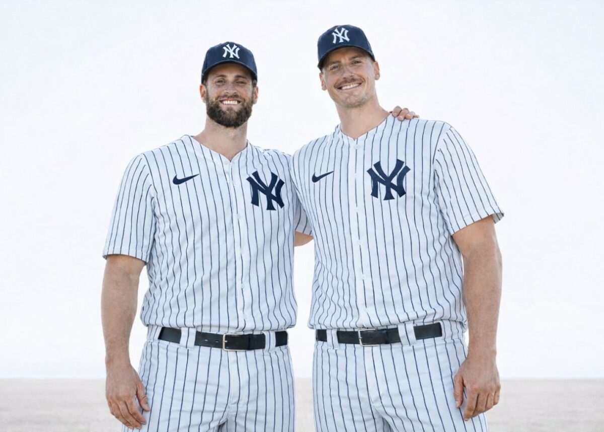 Yankees relievers Jake Bird and Brent Headrick in April 2026.