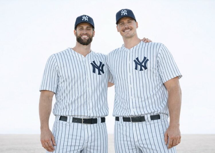 Yankees relievers Jake Bird and Brent Headrick in April 2026.