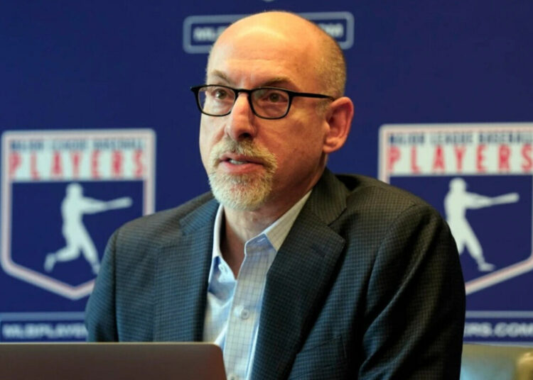 Attorney Bruce Meyer, the current interim executive director of the Major League Baseball Players Association, speaks at a news conference in New York, March 11, 2022.