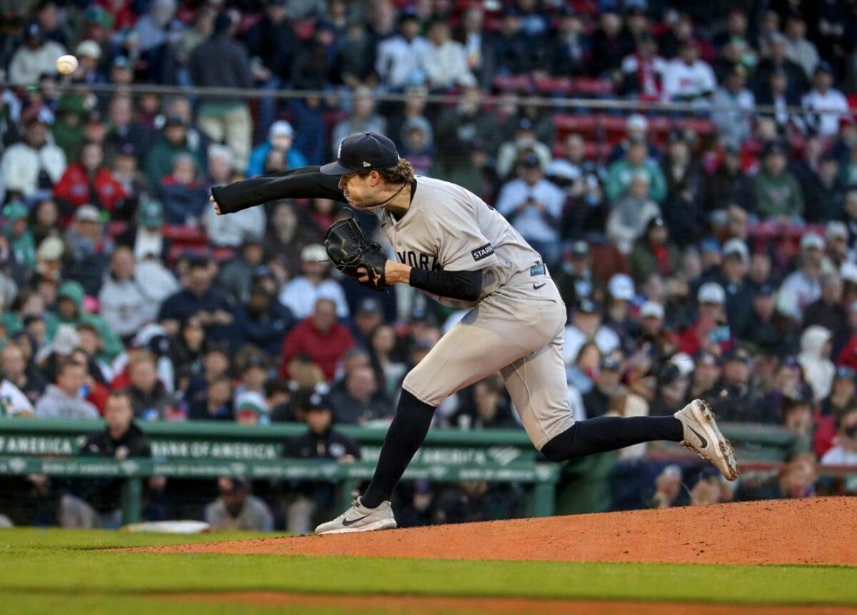 Yankees' Cam Schlittler pitched eight innings in the Yankees' 4-2 win over the Red Sox in Boston, Apr. 23, 2026.