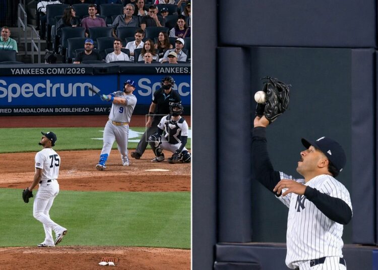 Trent Grisham's defensive error and Camilo Doval's homer pitch were two clunkers that nearly sank the Yankees in tight 4-2 win over the rOyals in New York, Apr 16, 2026.