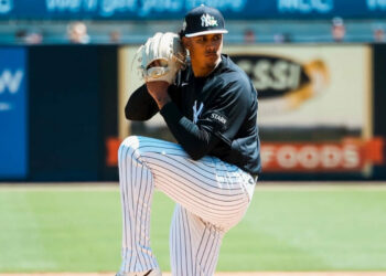 Carlos Lagrange starts a Yankees' spring training game in Tampa, Fl, in March 2026.