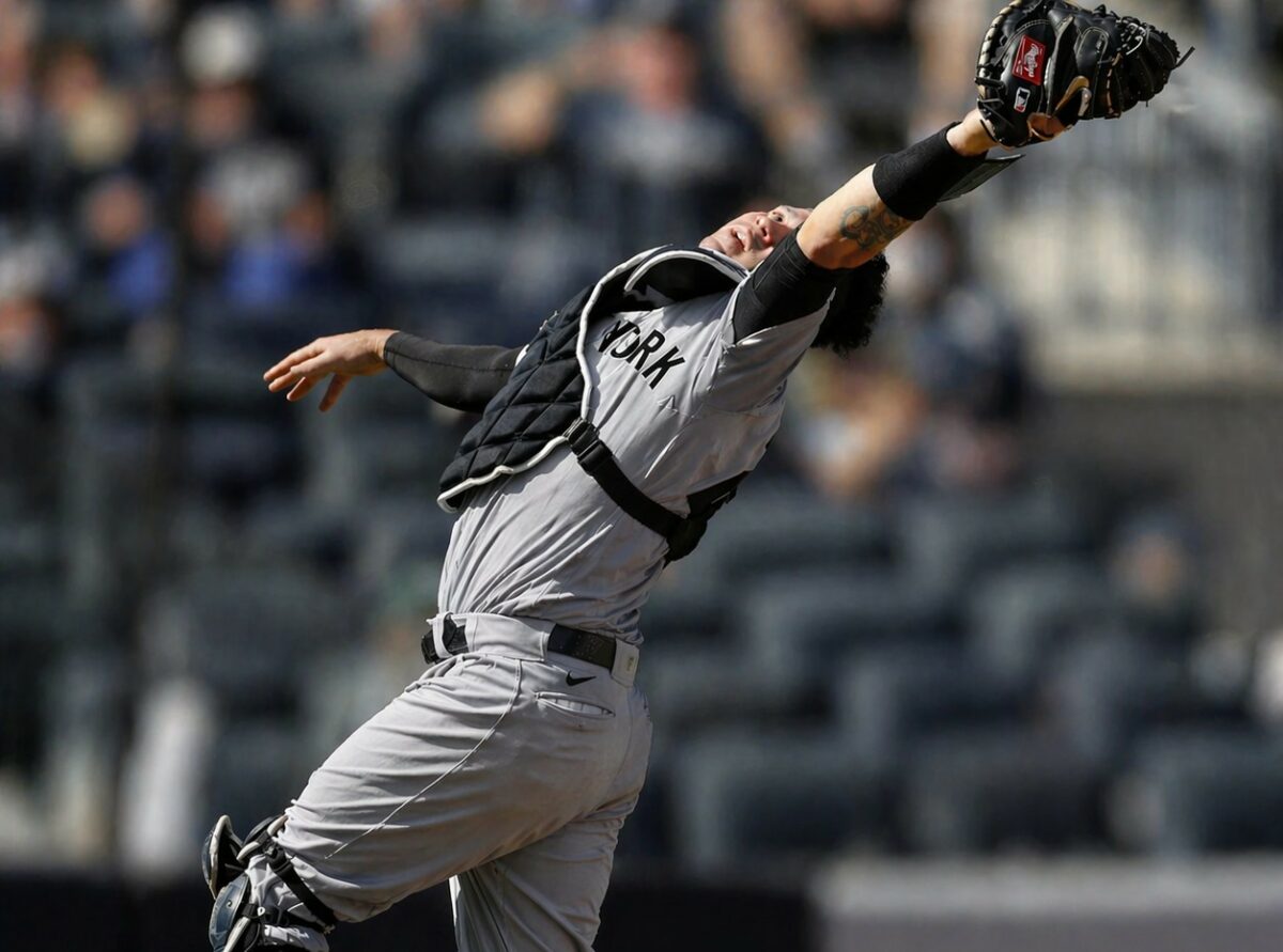 Catcher Gary Sanchez is in action during the Yankees 2017 season.