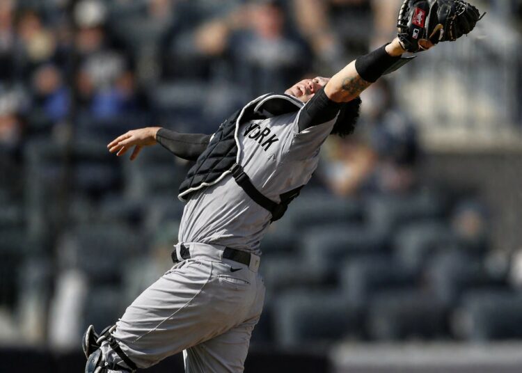 Catcher Gary Sanchez is in action during the Yankees 2017 season.