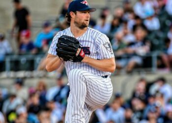 Yankees ace Gerrit Cole starts his first rehab at Somerset's TD Bank Ballpark after 13 months, Apr. 17, 2026.