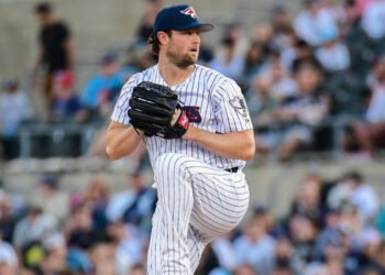 Yankees ace Gerrit Cole starts his first rehab at Somerset's TD Bank Ballpark after 13 months, Apr. 17, 2026.