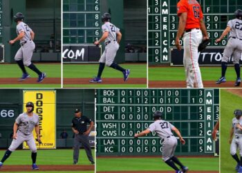 Giancarlo Stanton gets injured and exits the game after a leg issue in the sixth inning of the Yankees' 12-4 win over the Astros in Houston.