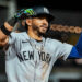 Yankees' Jose caballero celebrates after a base steal in a game against the Rays in Tampa. Apr 10. 2026.