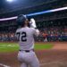 Austin Wells celebrates after his home run in the Yankees' 8-3 win over the Astros. Houston. Apr. 25, 2026.