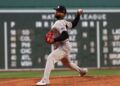 Luis Gil pitches during his scoreless six innings in the Yankees' 4-0 win over the Red Sox in Boston, Apr. 21, 2026.