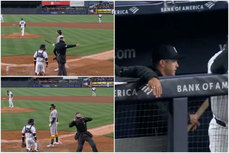 Pitching coach Matt Blake was ejected during the Yankees' 3-2 loss to the Athletics in New York, Apr 8, 2026.