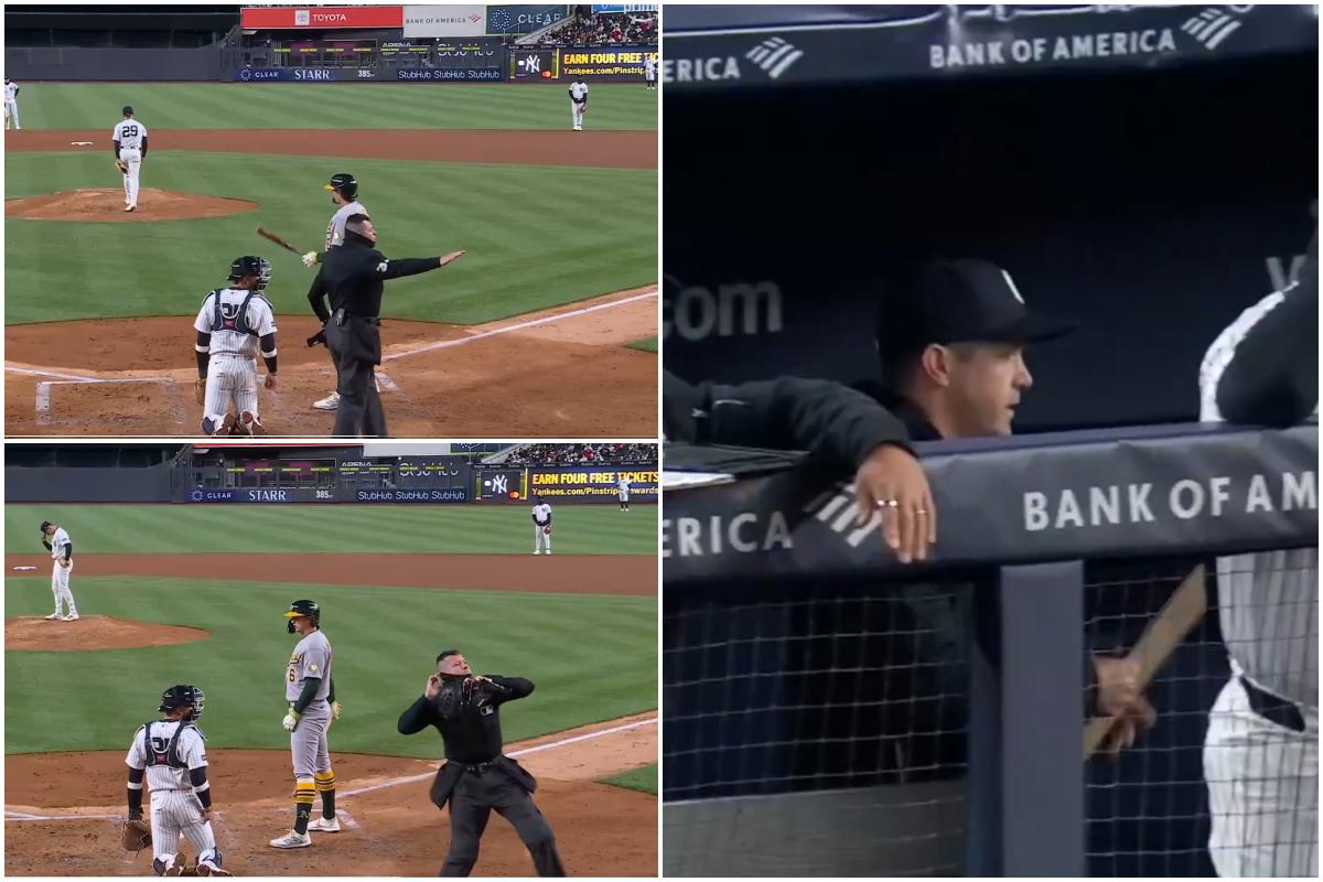 Pitching coach Matt Blake was ejected during the Yankees' 3-2 loss to the Athletics in New York, Apr 8, 2026.