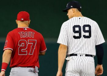 Angels' Mike Trout and Yankees captain Aaron Judge in 2026.