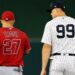Angels' Mike Trout and Yankees captain Aaron Judge in 2026.