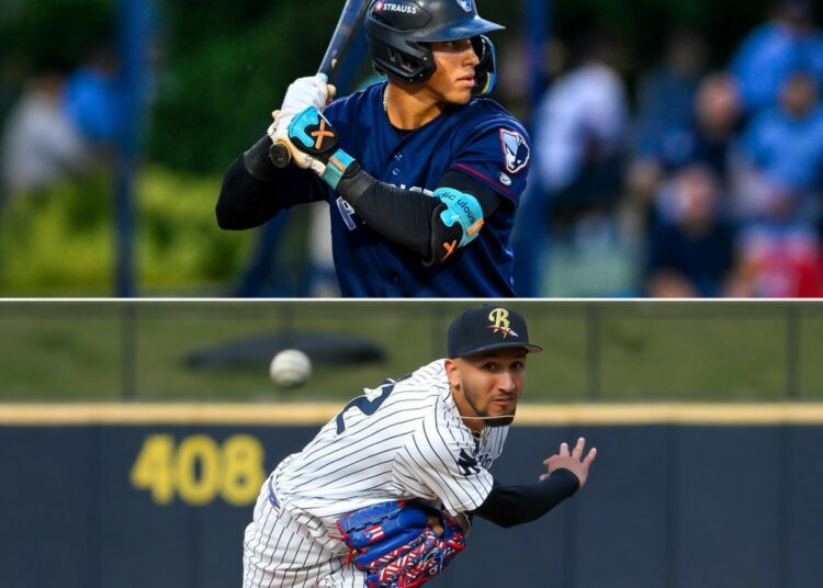 Yankees' prospect no.1 George Lombard Jr and no.3 rookie Elmer Rodriguez, Apr 23, 2026.