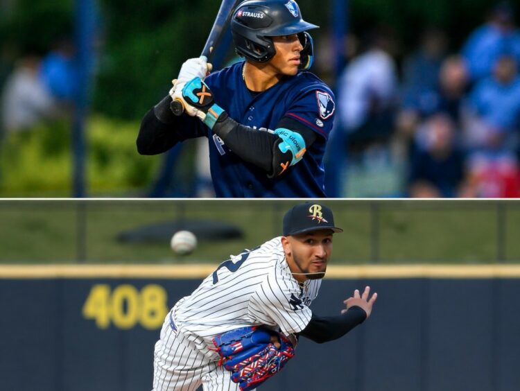 Yankees' prospect no.1 George Lombard Jr and no.3 rookie Elmer Rodriguez, Apr 23, 2026.