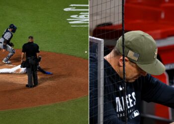 Yankees manager Aaron Boone reacts after Carlos Rodon's wild pitch led to two Mets runs in 6-3 loss in New York, May 16, 2026.