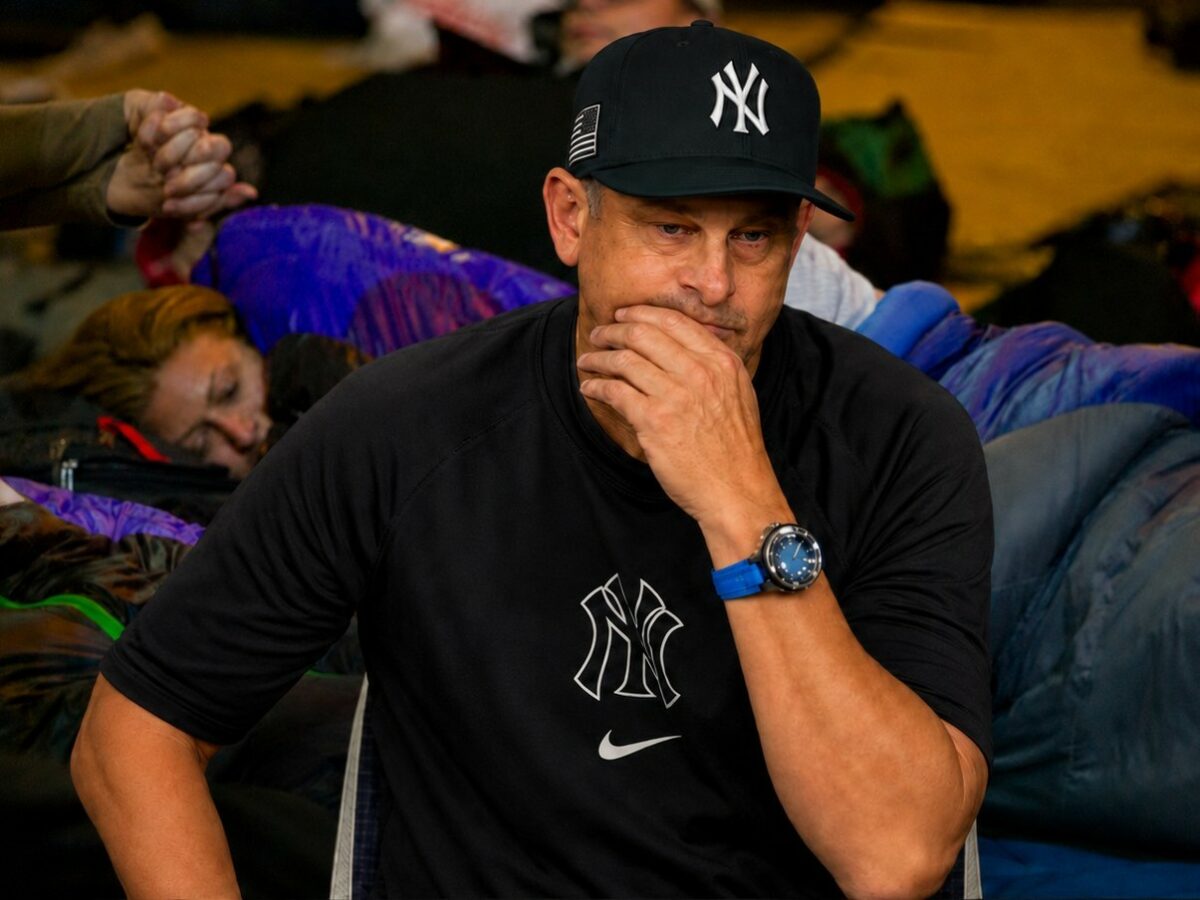 Yankees manager Aaron Boone is at a radio show. May 2026.