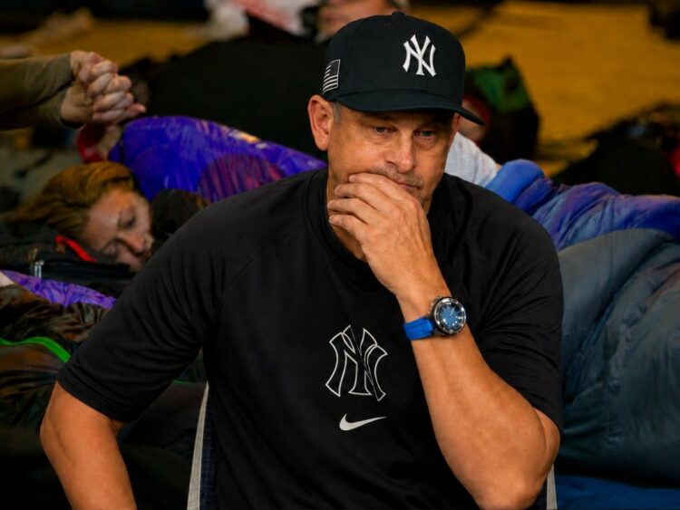 Yankees manager Aaron Boone is at a radio show. May 2026.