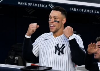 Yankees captain Aaron Judge celebrates as Rice homers during 7-2 win over the Orioles in New York, May 1, 2026.