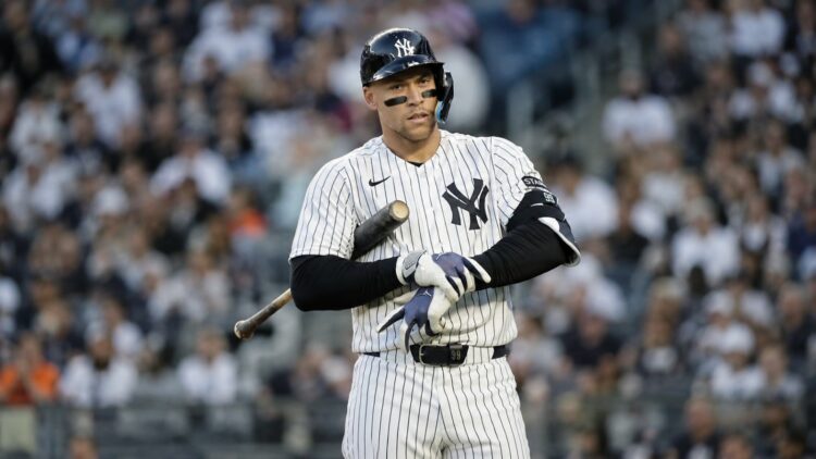 Aaron Judge went 0-f0r-4 with a strikeout in the Yankees' 2-0 loss to the Blue Jays, New York, May 22, 2026.