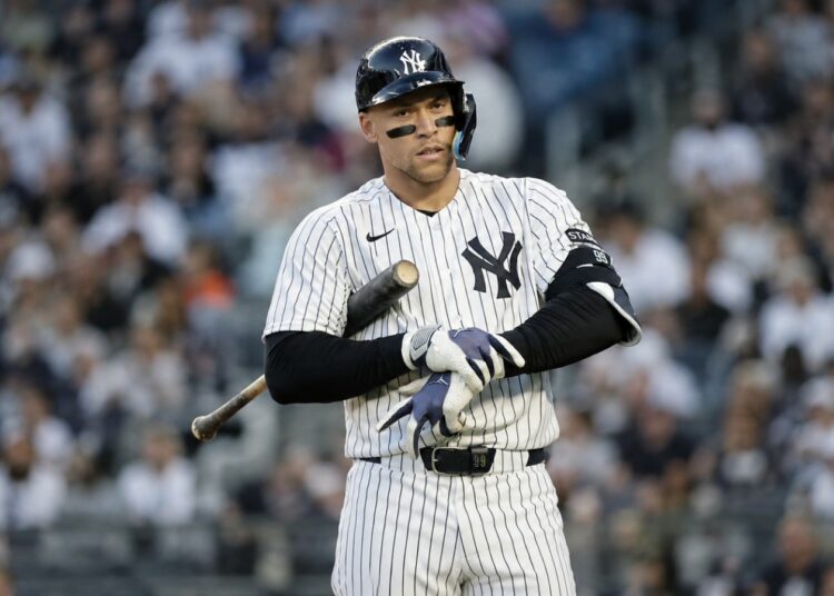 Aaron Judge went 0-f0r-4 with a strikeout in the Yankees' 2-0 loss to the Blue Jays, New York, May 22, 2026.