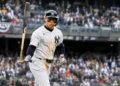 Aaron Judge flipped the bat after hitting the walk-off home run in the Yankees' 2-0 win over the Rays, New York, May 24, 2026.