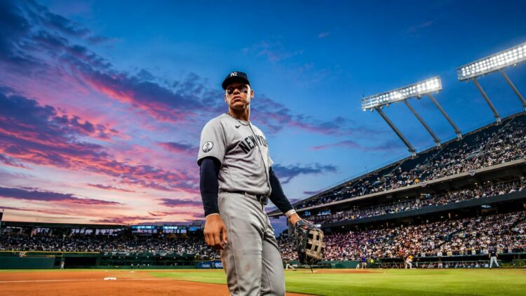 Captain Aaron Judge is at Kauffman Stadium during the Yankees' 7-0 win over the Royals, Kansas City, May 27, 2026.