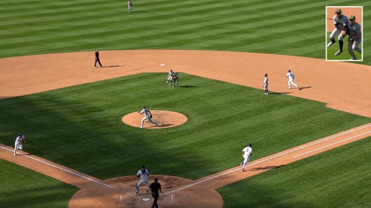 Anthony Volpe ran into Max Schuemann in the 10th, delaying his throw and allowing Marcus Semien to score from third. The Yankees lost 7-6 to the Mets. New York, May 17, 2026.