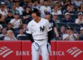 Anthony Volpe celebrates after stealing a run in the Yankees' 7-6 win over the Blue Jays, New York, May 18, 2025.