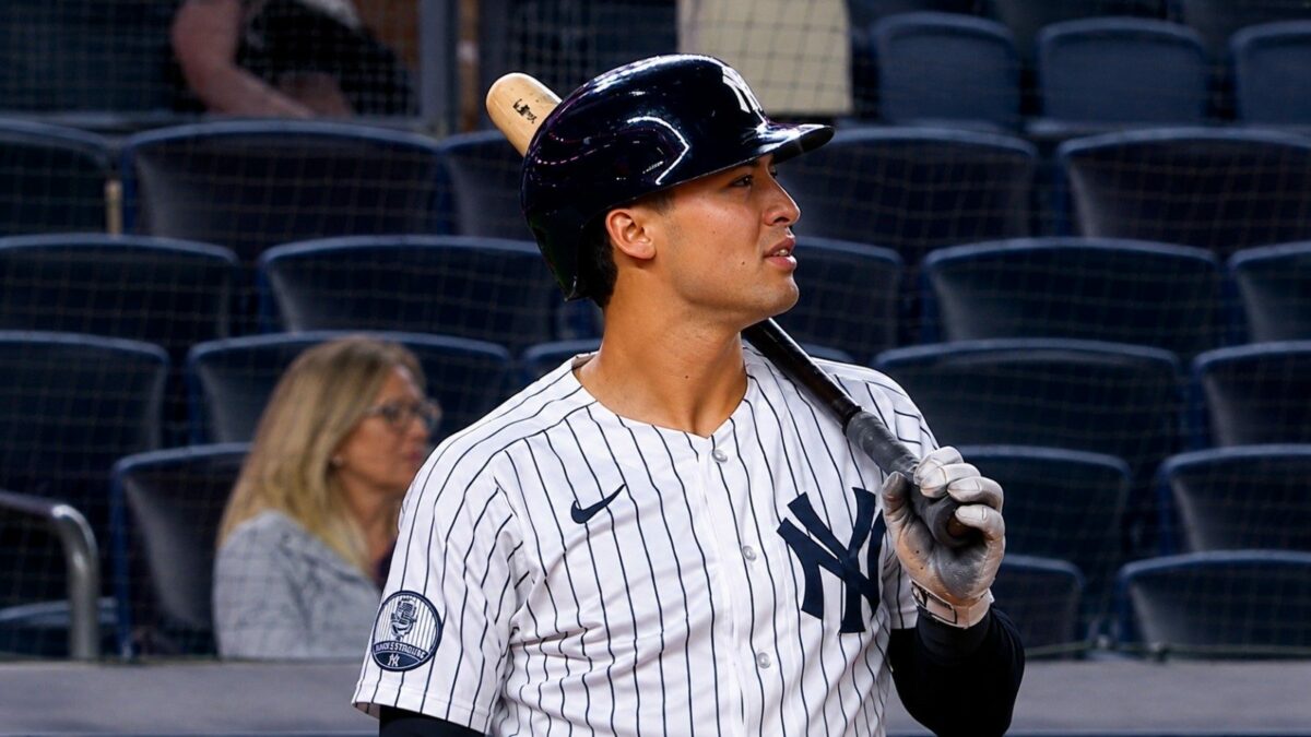 Anthony Volpe waits for an ABS challenge decision during the Yankees' 2-1 loss to the Blue Jays on May 20, 2026.
