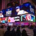 Apple TV+ streams the Yankees-Mets Subway Series game live on a Times Square billboard screen, New York, May 15, 2026.