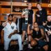 The Yankees bullpen staff with Brent Headrick as he won the MVP belt following 7-4 win over the Rangers. May 6. 2026, New York.